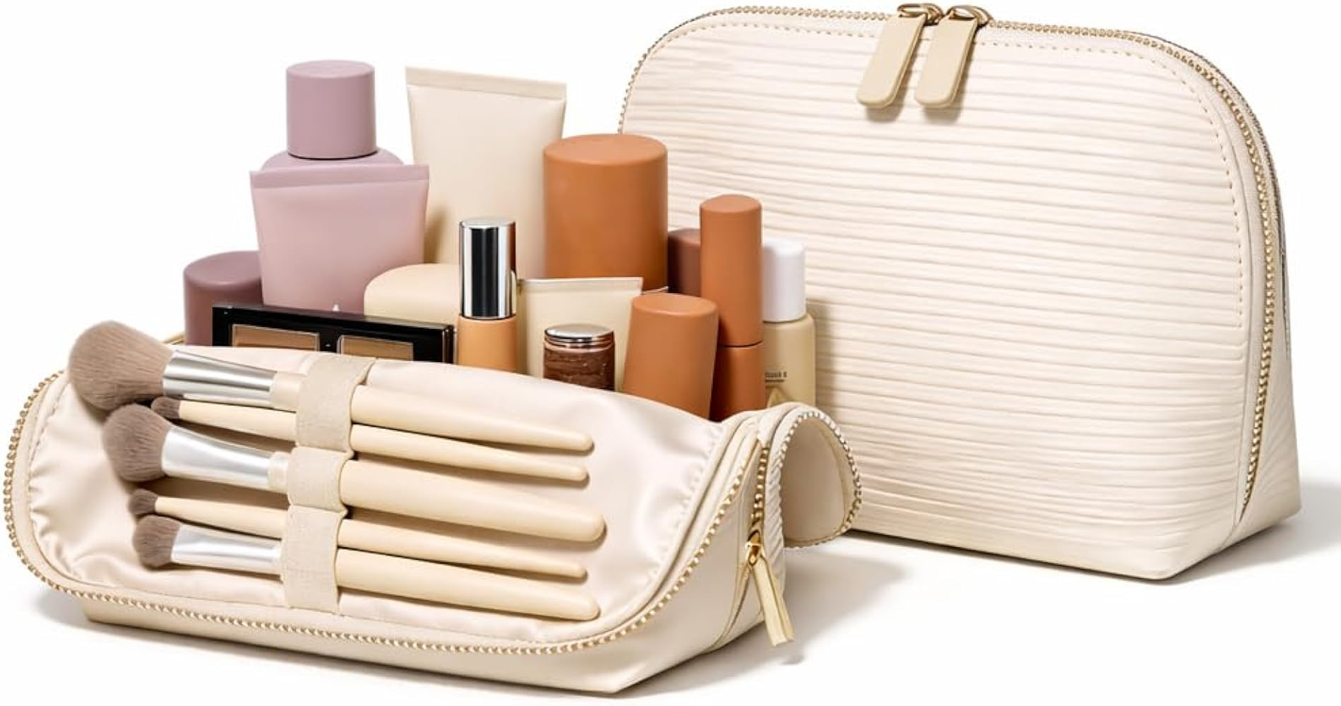 Large Standing Foldable Makeup Bag for Travel, Vertical Folding Down Design, Organized Cosmetic &... | Amazon (US)