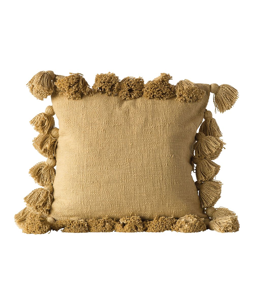 Hello Honey Throw Pillows Mustard - Mustard Woven Tassel-Accent Throw Pillow | Zulily