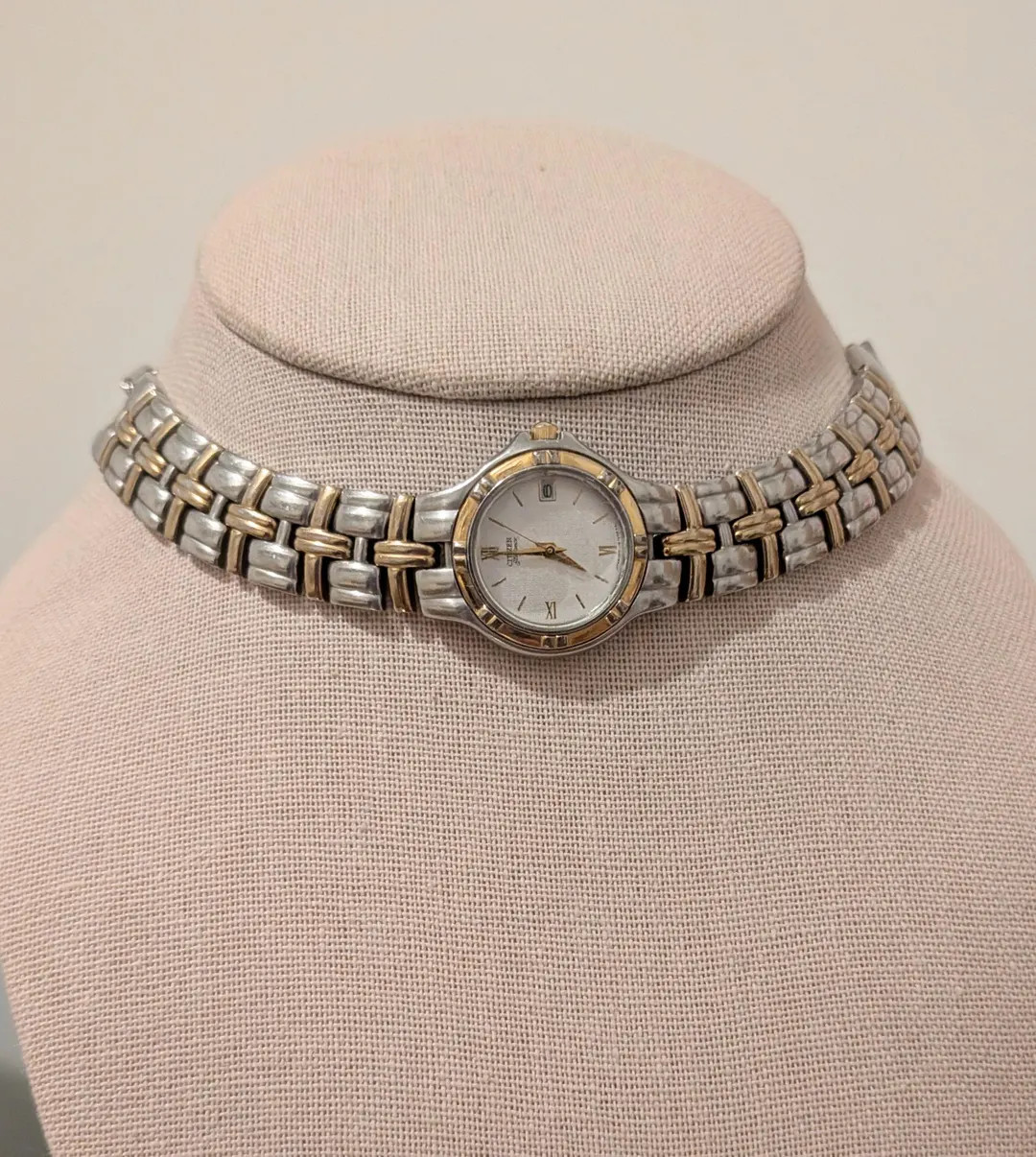 Vintage Citizen Two-Tone Quartz Watch Choker Necklace; Shiny Gold and Matte Silver, Unisex, Non-W... | Etsy (Global)