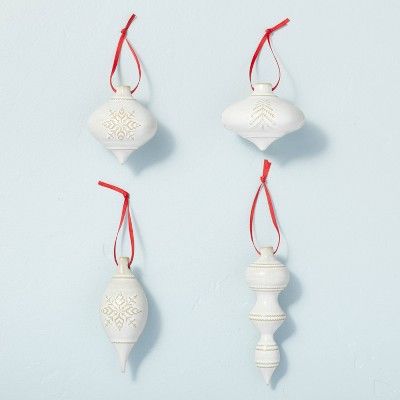 Embossed Ceramic Bulb Christmas Tree Ornament Set 4pc Sour Cream - Hearth & Hand™ with Magnolia | Target