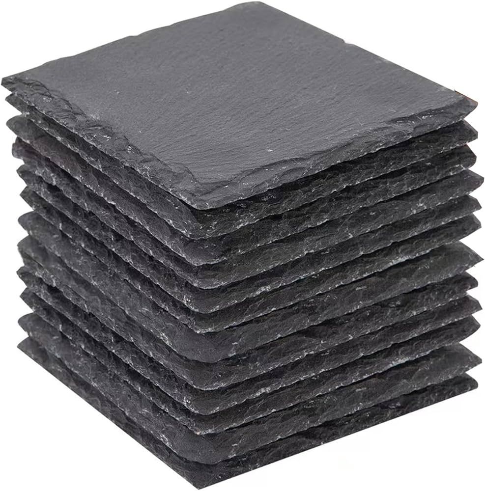 Cakocaco Set of 12 Slate Coasters, Non-Stick, Anti-Slip Drink Coasters, Personalized Engraving Av... | Amazon (US)