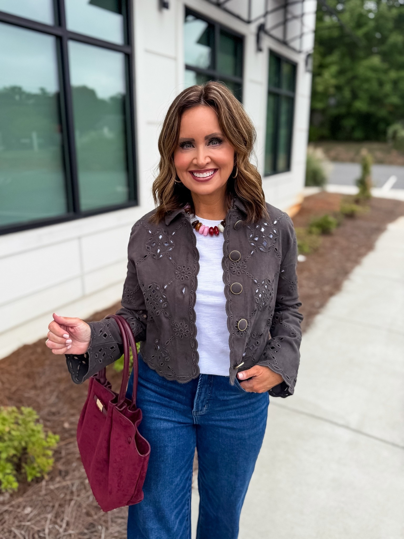 The cutest fall jacket 
Wide leg jeans

#LTKootd #LTKdayinmylife #LTKOver40