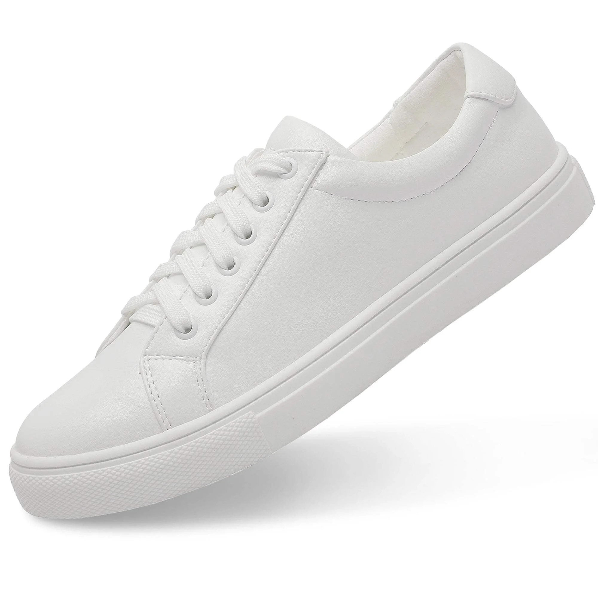 Yolanda Zula Woman Fashion Pure White Sneakers Casual Lace up Flat Shoes Low Top for Female | Walmart (US)