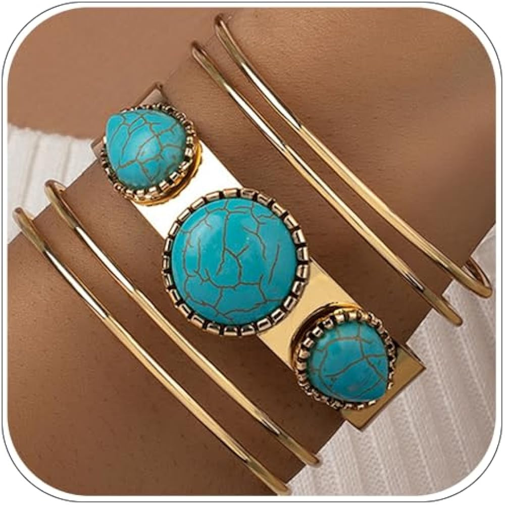 Gold Western Bracelets for Women Boho Turquoise Cuff Bracelet Country Concert Outfits Cowboy Chic... | Amazon (US)