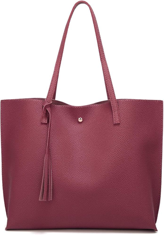 Women's Soft Faux Leather Tote Shoulder Bag from Dreubea, Big Capacity Tassel Handbag | Amazon (US)