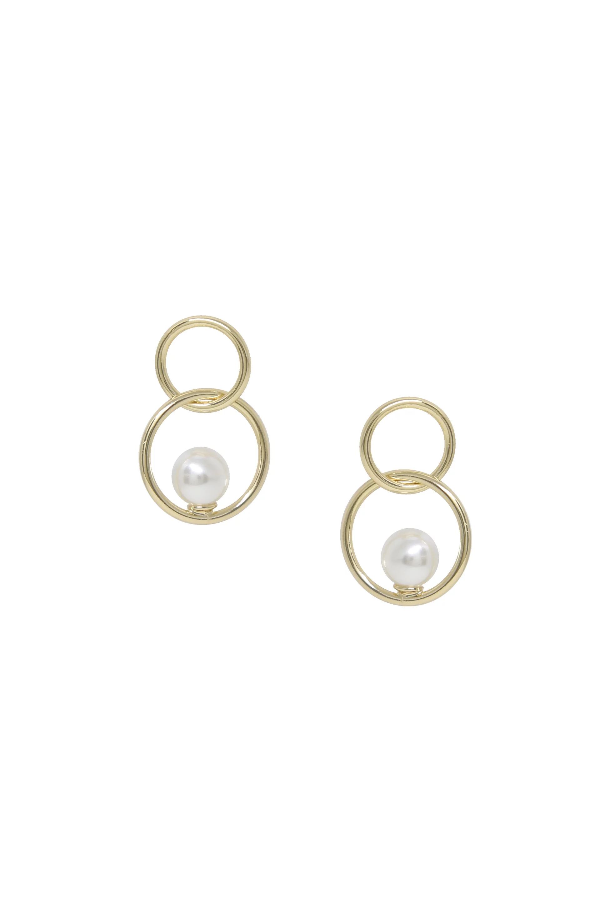 Ettika Women's Small & Delicate Gold Double Ring Stud Earrings with Faux Pearls | Walmart (US)
