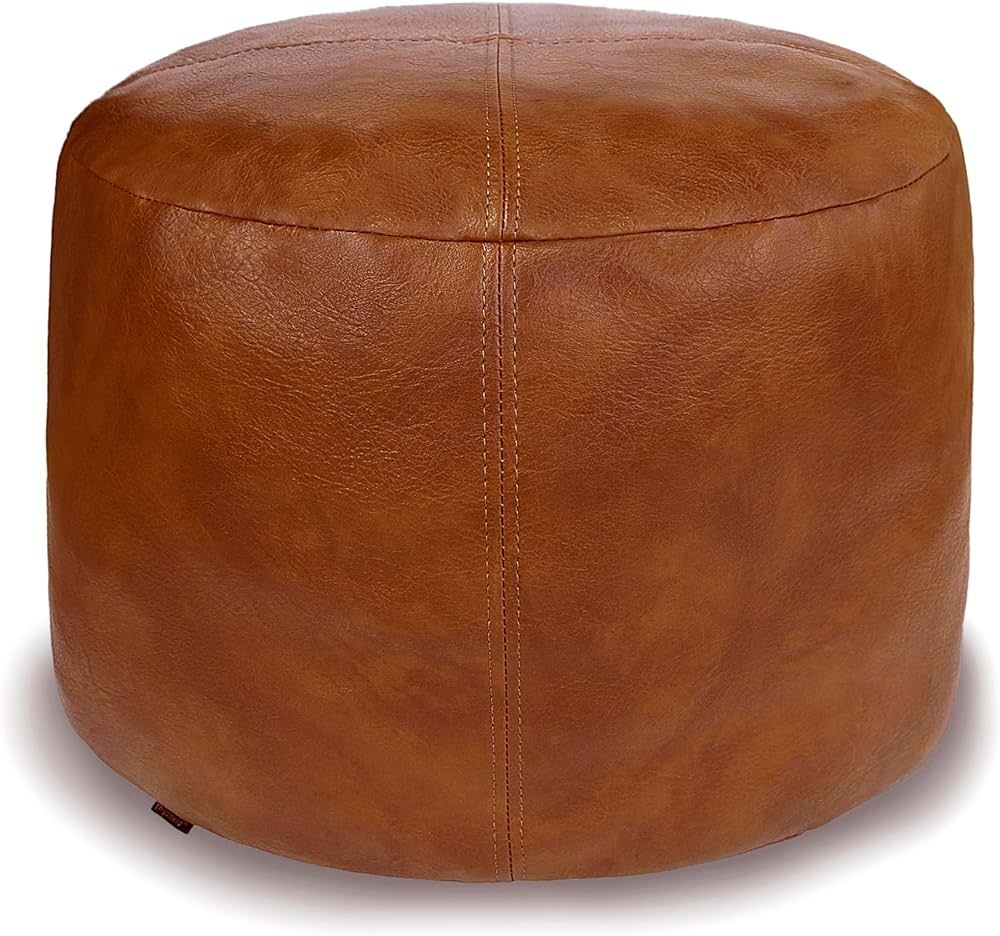 Thgonwid Unstuffed Faux Leather Pouf Cover, Handmade Footstool Ottoman Storage Solution, Floor Fo... | Amazon (US)