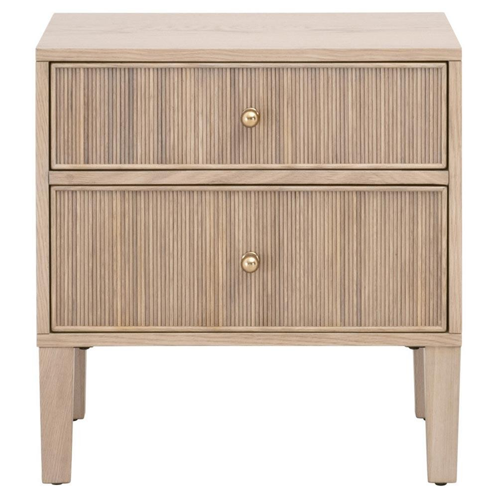Mira Coastal Beach Natural Oak Wood Iron Pulls Nightstand | Kathy Kuo Home