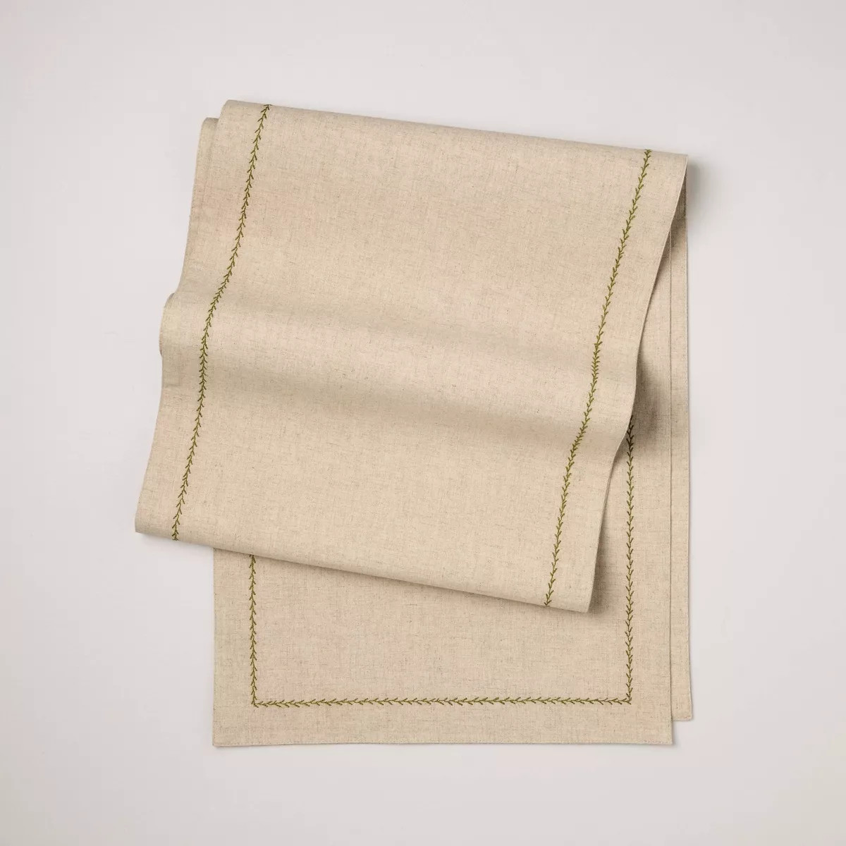Embroidered Border Standard Runner Natural/Green - Hearth & Hand™ with Magnolia | Target