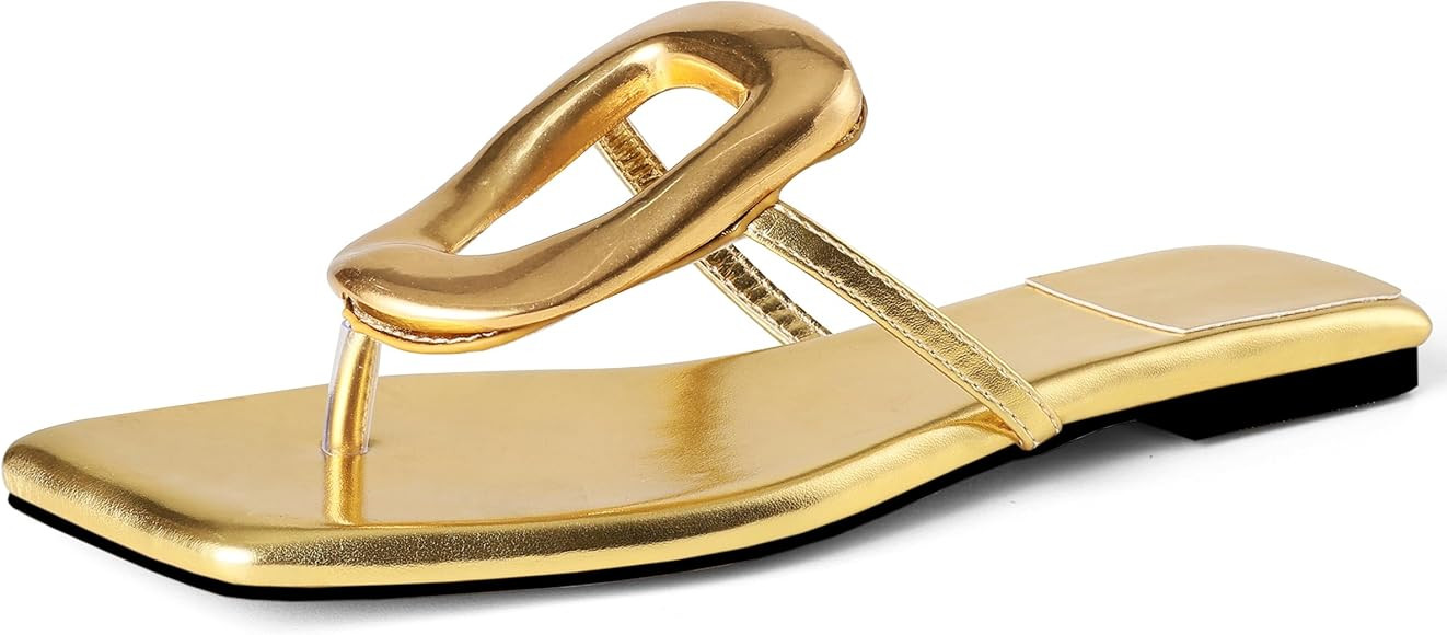 AMINUGAL Flat Sandals for Women Dressy Summer Square Toe Thong Sandals for Women Comfortable Wide... | Amazon (US)