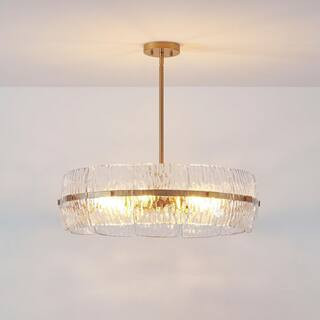 6 Light Gold Modern Chandelier Pendant Light with Textured Glass Shades | The Home Depot