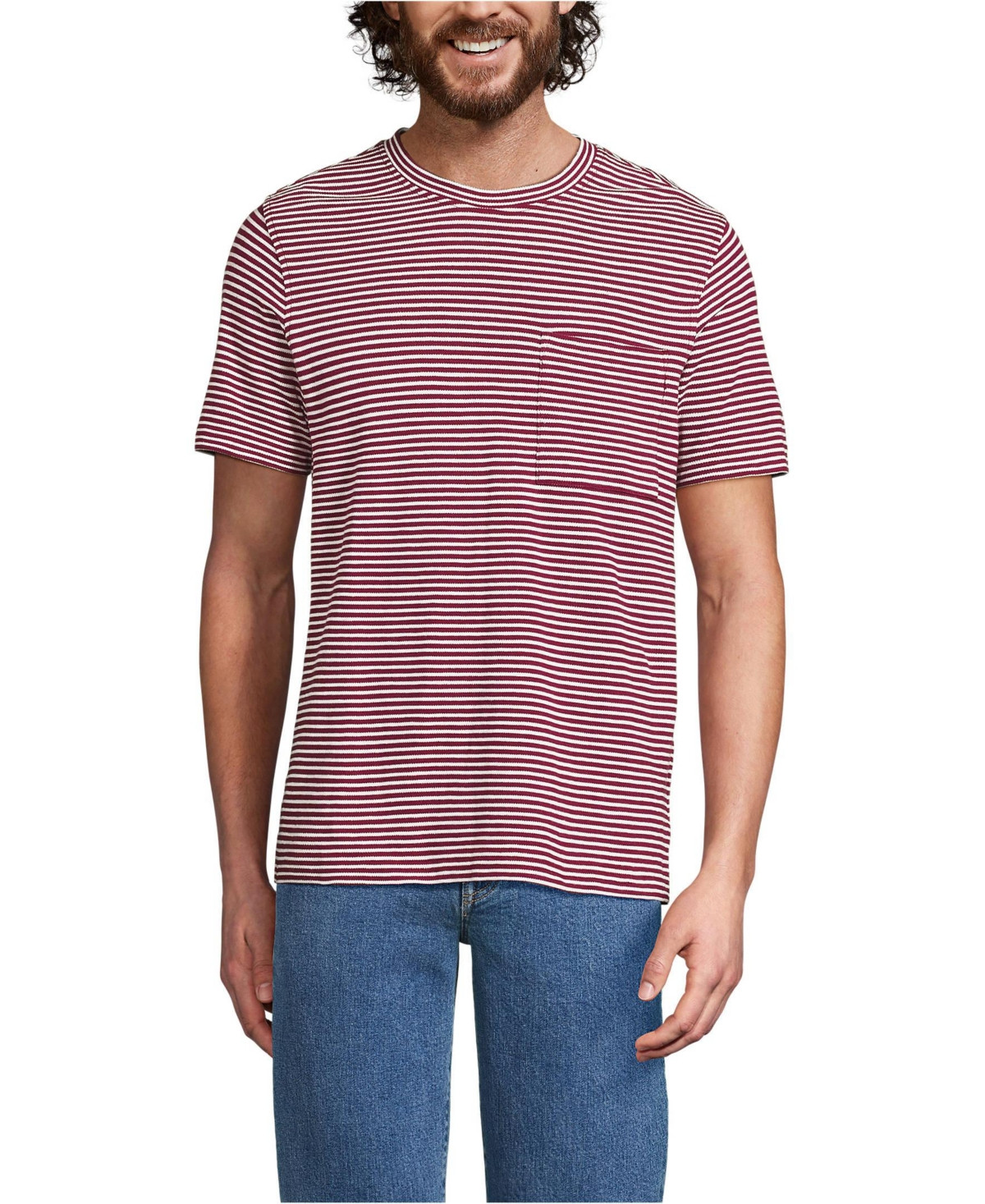 Lands' End Men's Short Sleeve Cotton Linen Tee - Burgundy spritz mini stripe | Macy's