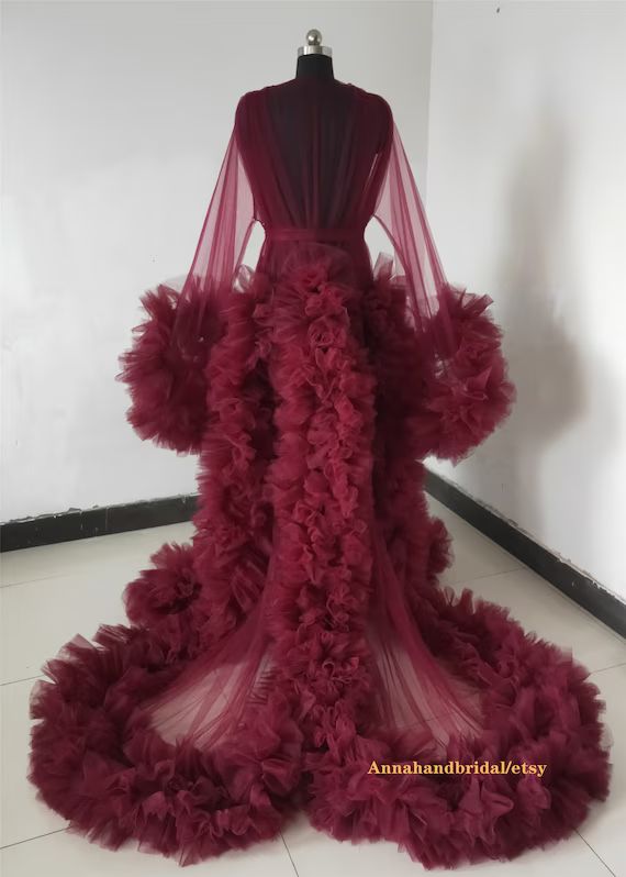 Burgundy Maternity Robe/open Front Ruffle Tulle Dress Photo | Etsy | Etsy (US)