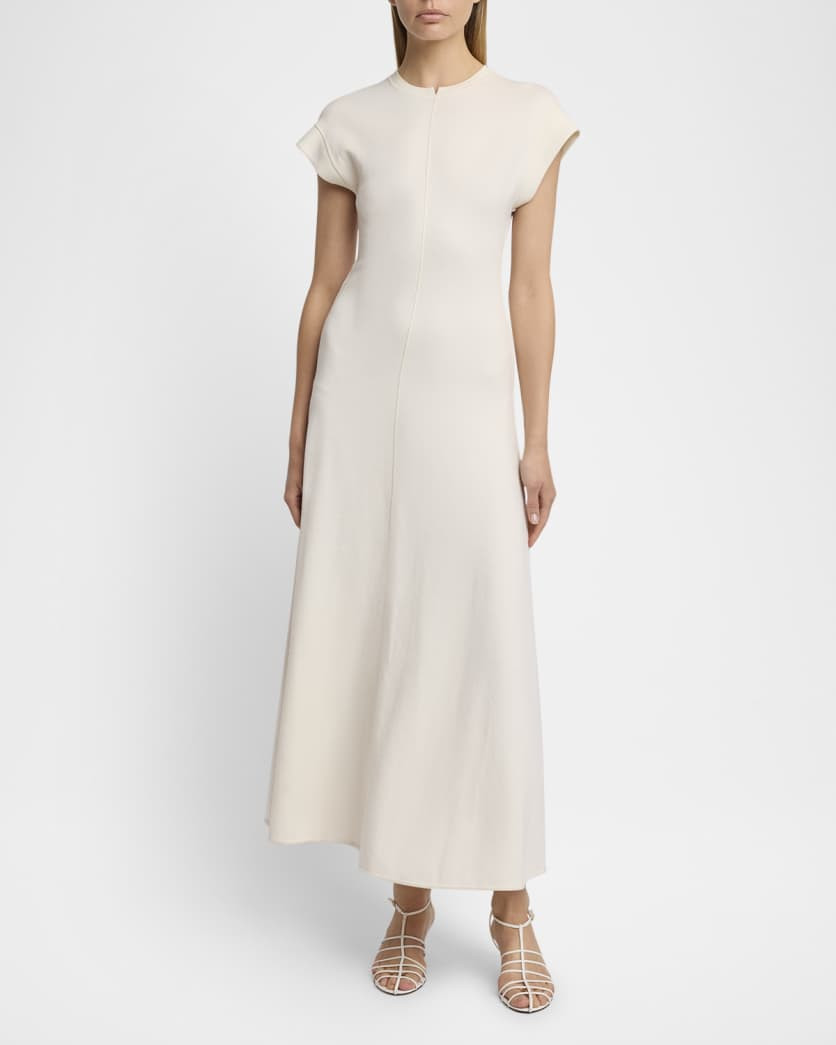 Melaine Short-Sleeve Souffle Cotton-Blend Midi Dress | Neiman Marcus