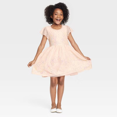 Girls' Flutter Sleeve Sequin Dress - Cat & Jack™ Dusty Pink | Target