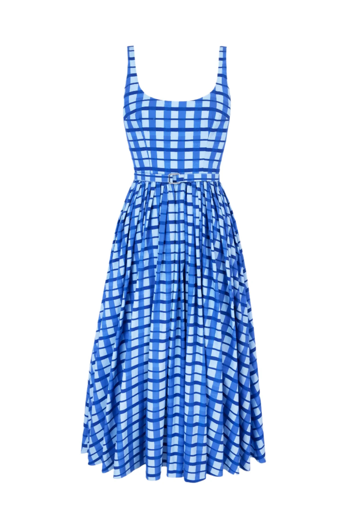 Eglantine Dress In Blue Painted Gingham Cotton Poplin | Over The Moon