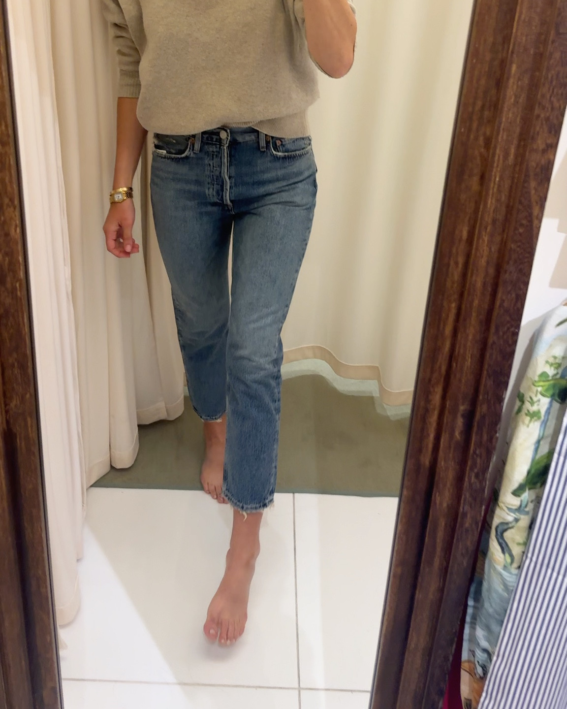 Tried on the perfect spring denim today! These agolde jeans are the ideal crop for sandals and ballet flats! They are so flattering and a perfect mid/high rise. Obsessed. #springdenim #springoutfits 

#LTKmomlife #LTKootd #LTKSpringSale