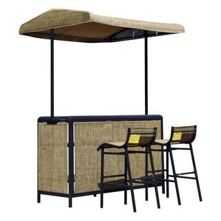 3-Piece Metal Rectangle Bar Height Outdoor Serving Bar Set with Two Chairs | The Home Depot
