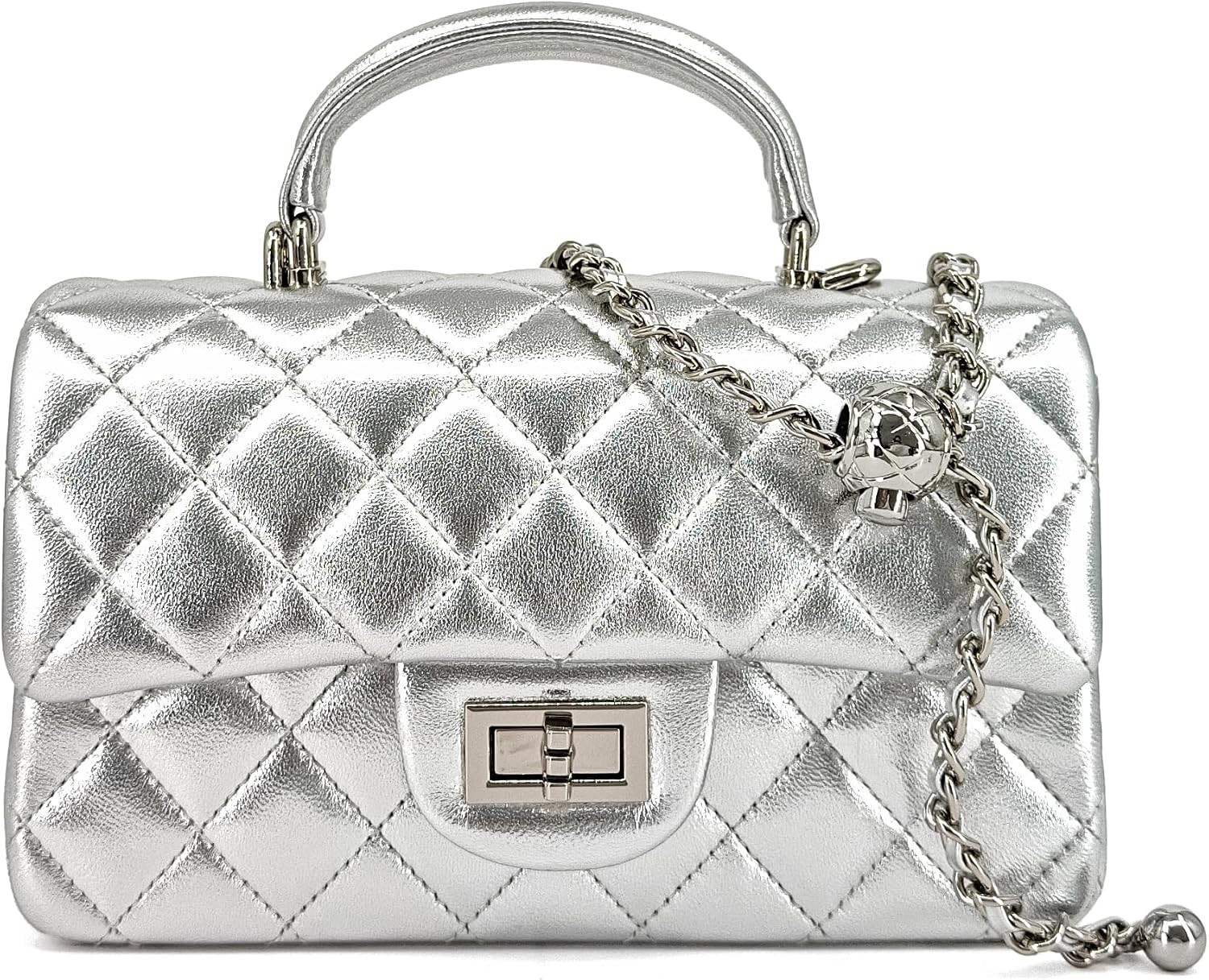 M-ioi-M Small Quilted Lambskin Evening Crossbody Bag with Top Handle | Amazon (US)