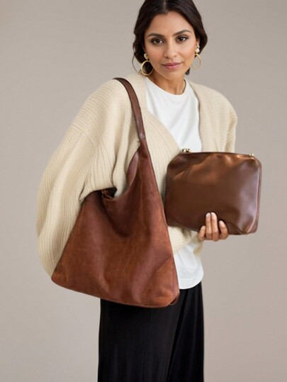 Suede Purse For Women Suede Hobo Bags Slouchy Bag Suede Tote Bag Brown Suede Bag For Travel Shopping Work | SHEIN