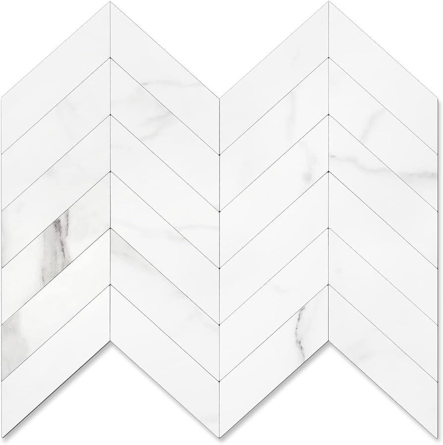 STICKGOO 10-Sheet Herringbone Tile Peel and Stick Backsplash, White Marble PVC Stick on Backsplas... | Amazon (US)