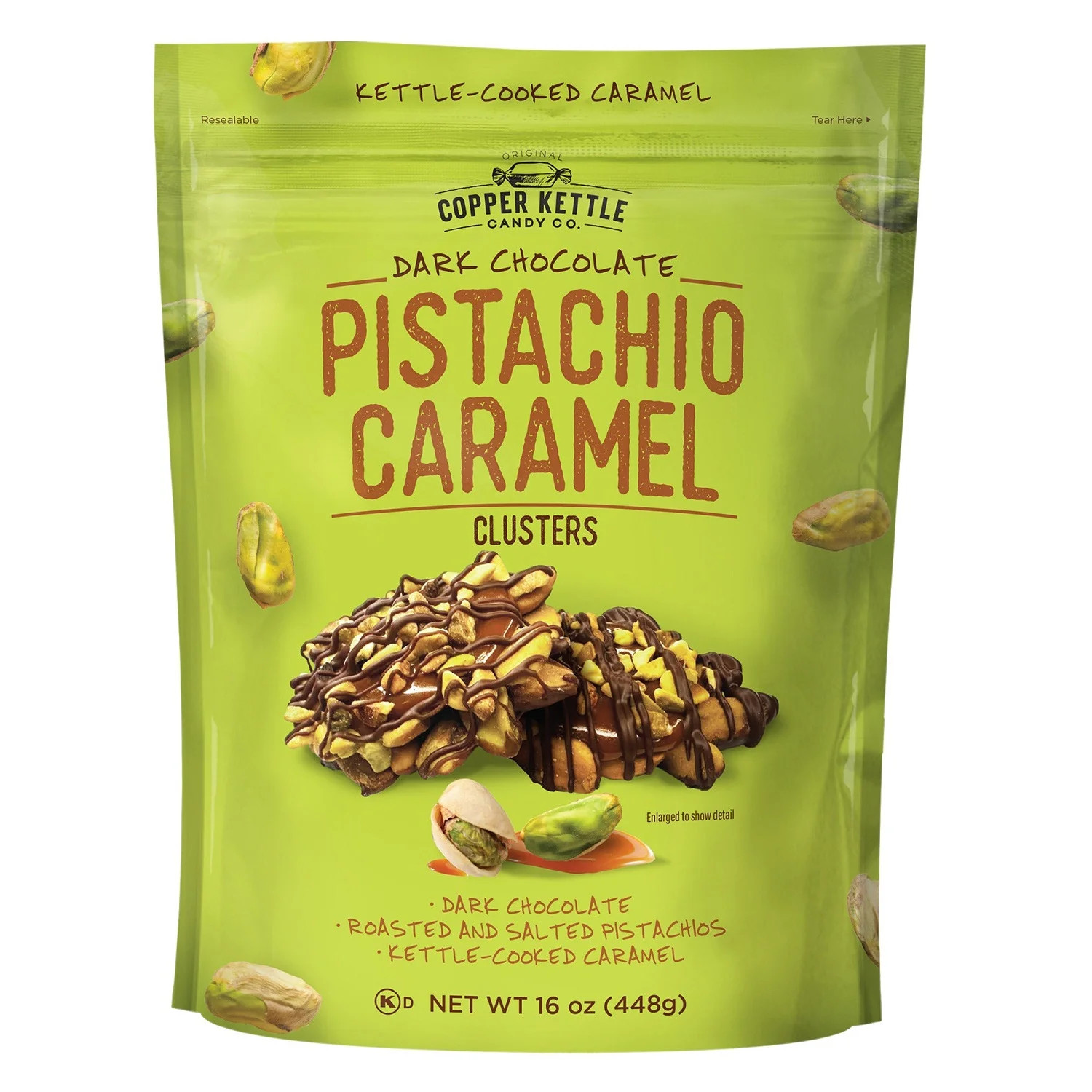 Copper Kettle Candy Co Dark Chocolate Pistachio Caramel Clusters 16 oz | Walmart (US)