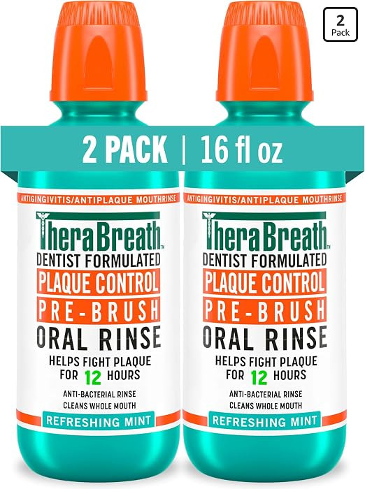 TheraBreath Plaque Control Oral Rinse, Refreshing Mint, 16 oz, 2-Pack | Amazon (US)