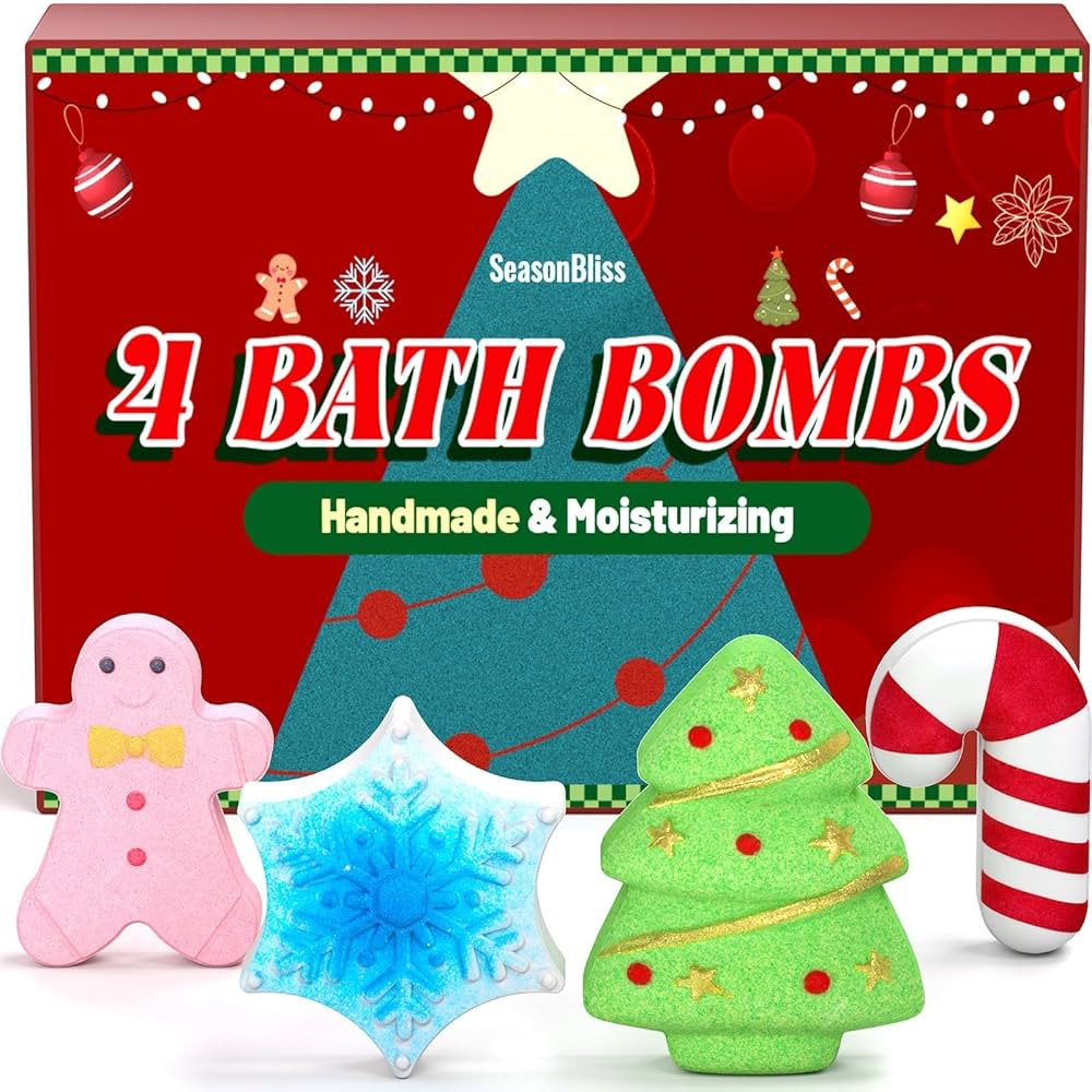Christmas Bath Bombs Set, Shower Bombs, Stocking Stuffer, 4 PCS Handmade Bubble Bath with Gingerb... | Amazon (US)