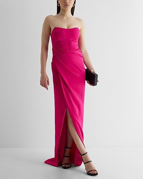 Satin Strapless Corset Wrap Maxi Dress | Express