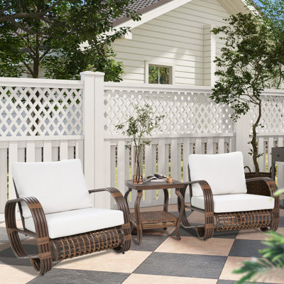 Patio 2 Person Aluminum Conversation Set With Cushions And Square 2-Tier Side Table | Wayfair North America