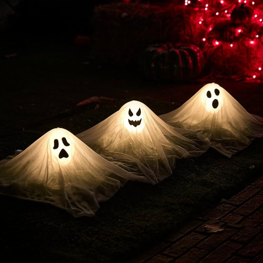 JOYIN Halloween Outdoor Decorations White Ghost Garden Stakes with Light Up Design (3 Packs), Clo... | Amazon (US)