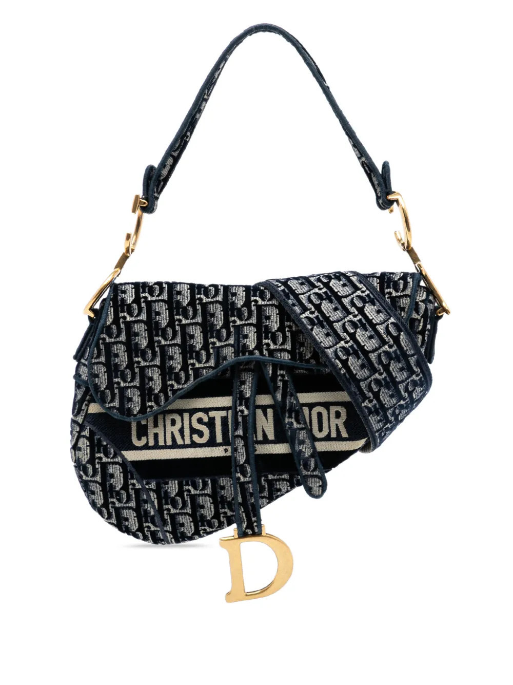 Christian Dior Pre-Owned 2020 Oblique Embroidered Velvet Saddle Bag shoulder bag - Blue | Farfetch Global