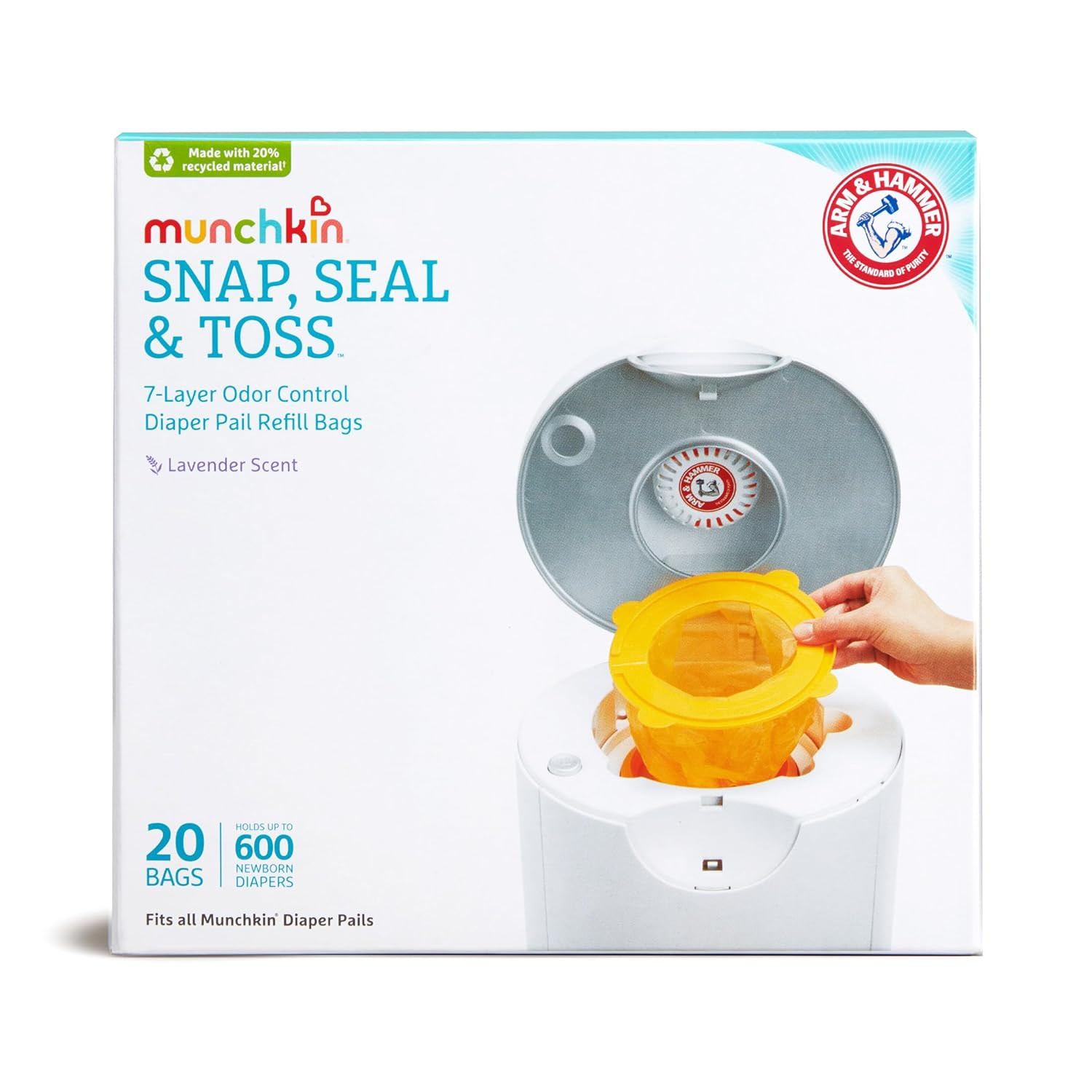 Munchkin® Arm & Hammer Diaper Pail Snap, Seal & Toss™ Refill Bags, Holds up to 600 Newborn Dia... | Amazon (US)
