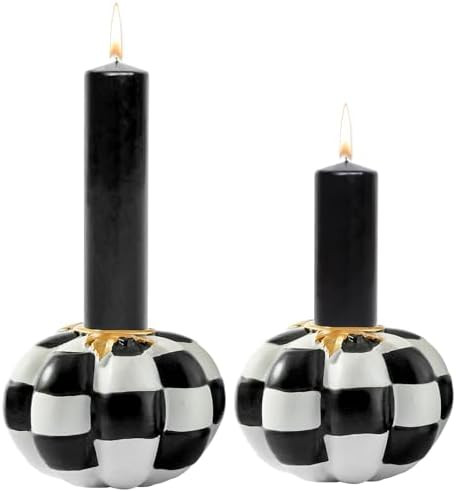 WDS WONDROUS Pumpkin Candle Holders Set of 2 Black & White, Fall & Halloween Thanksgiving Decor, ... | Amazon (US)