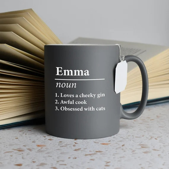 Personalised Name Definition Grey Satin Mug Laser Engraved Gifts Ideas Presents For Mum Dad Birth... | Etsy (US)