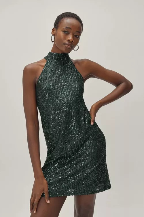 Sequin Detail Halter Neck Mini Dress | Nasty Gal (US)