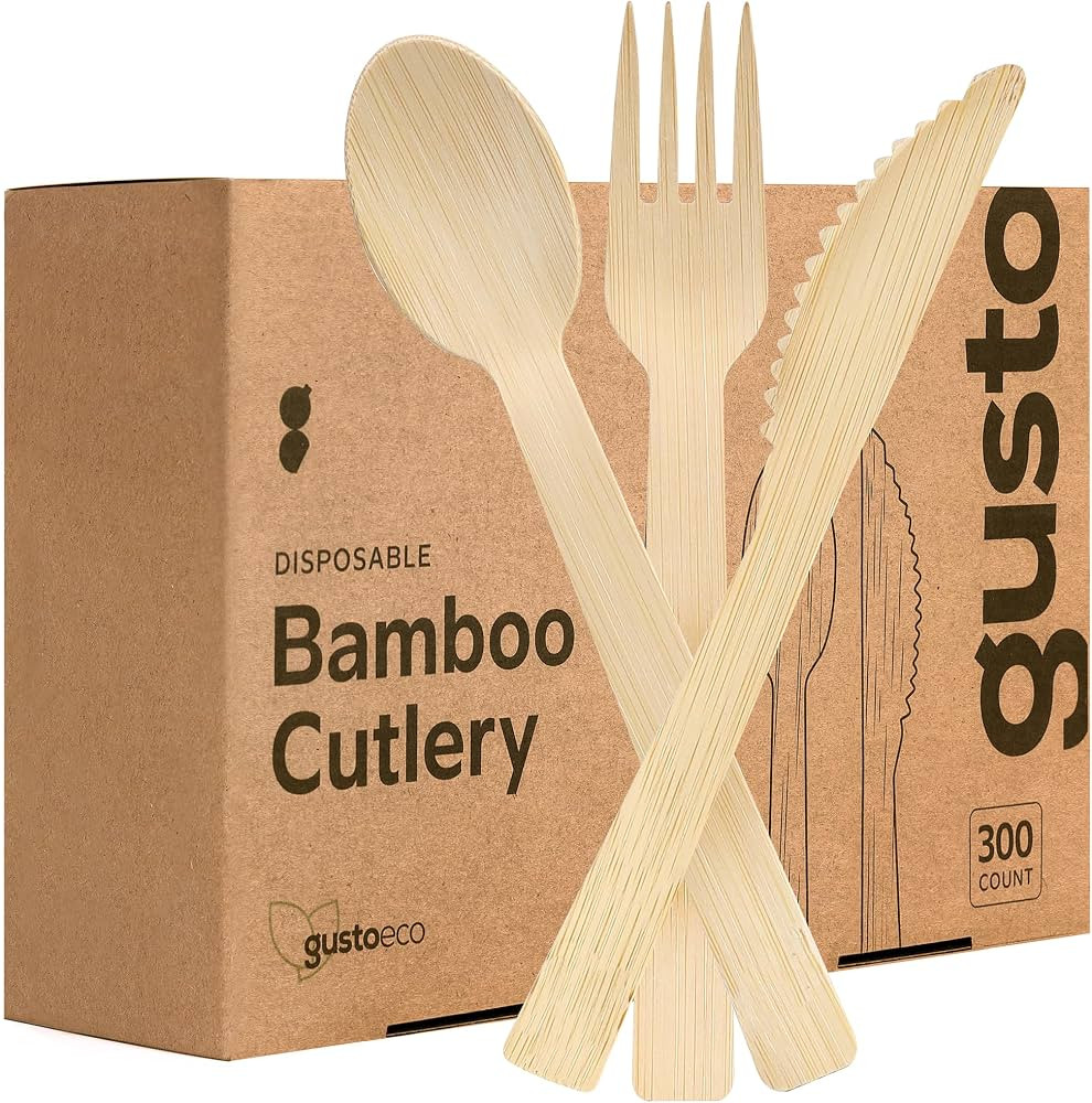 GUSTO [300 Combo Pack] Compostable utensils, Natural Bamboo Cutlery Set, 150 Forks - 100 Spoons -... | Amazon (US)