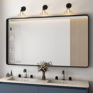 60 in. W x 36 in. H Rectangular Aluminum Framed Wall Bathroom Vanity Mirror in Black | The Home Depot