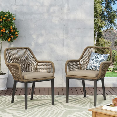 ORRD Modern Wicker Dining Chair, Outdoor Patio Club Chair with Water-Resistant Cushion, Curved Design & Sturdy Angled Legs (Set of 2) | Target