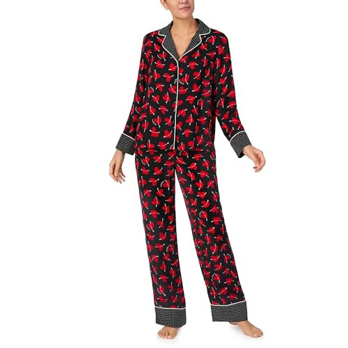 kate spade new york Women's 2-Piece Pajama Set, Notch Collar Long Sleeve Top & Pants, Cupid Hearts | Amazon (US)