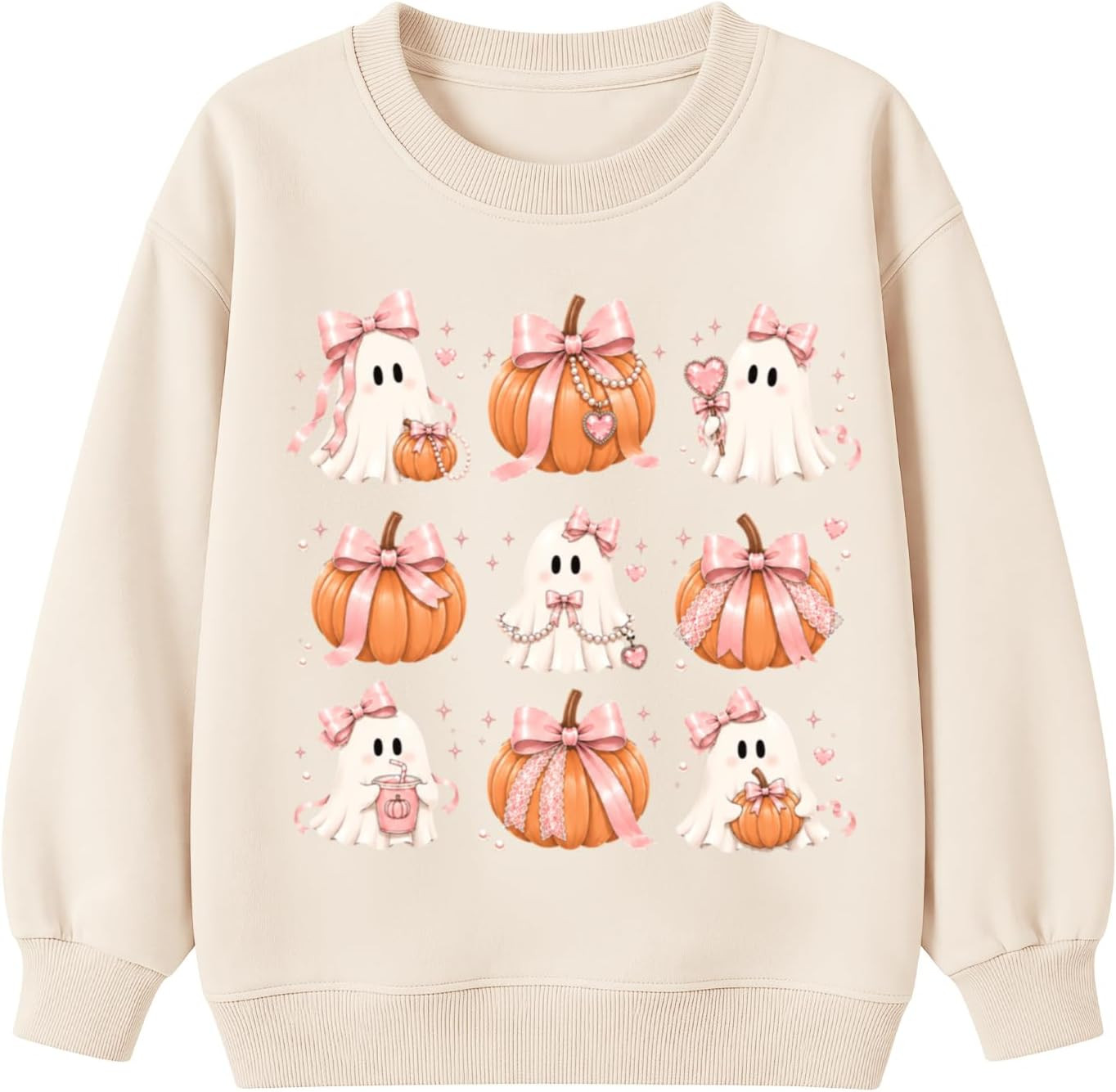 Girls Halloween Sweatshirt Kids Cute Ghost Pumpkin Bow Graphic Sweatshirts Crewneck Pullover Long Sleeve Shirts | Amazon (US)