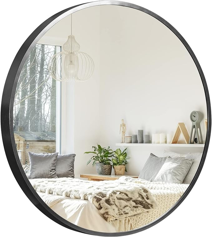 NeuType Round Mirror Circle Mirror 36 Inch Aluminum Alloy Frame Wall Mirror Large Vanity Hanging ... | Amazon (US)