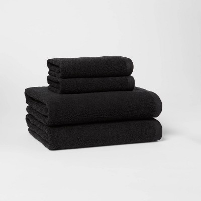 4pk Antimicrobial Assorted Bath and Hand Towel Set Black - Room Essentials™: Cotton Terry, Midweight GSM | Target