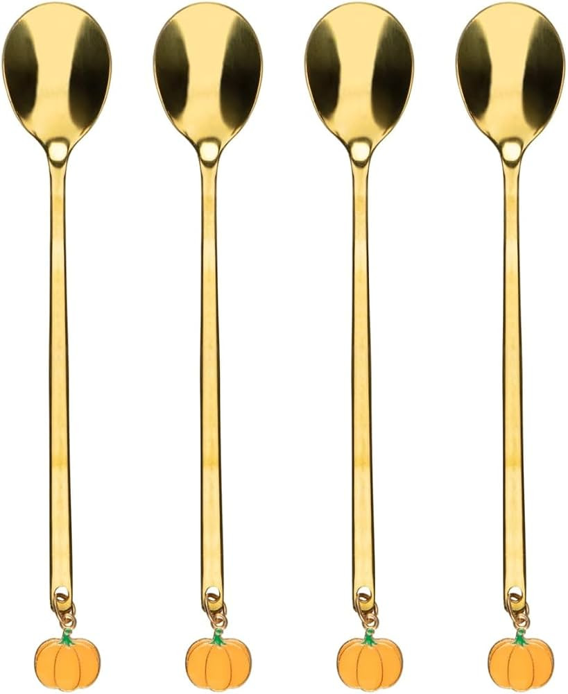 Harvest Pumpkin Charm Gold Spoon Set \u2013 Set of 4 Decorative Autumn Teaspoons for Coffee, Dess... | Amazon (UK)
