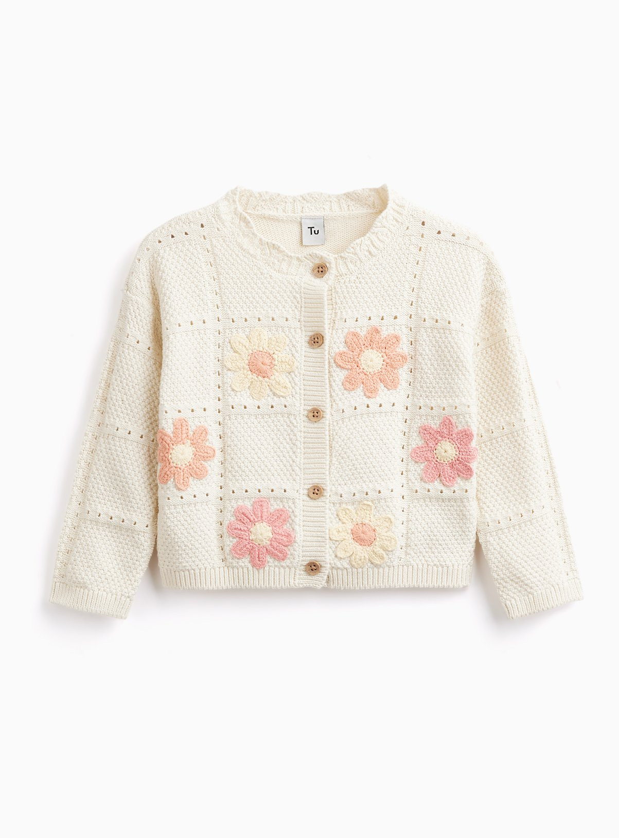 Cream Crochet Floral Detail Cardigan 4-5 years | Tu Clothing