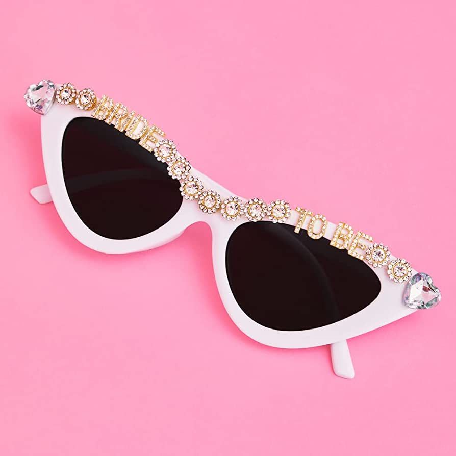 xo, Fetti Bachelorette Party Bride to Be Sunglasses | White Cat Eye Bedazzled Bach Decoration, Br... | Amazon (US)