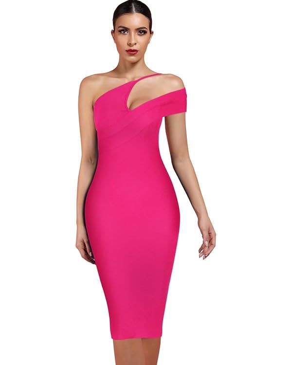 UONBOX Women's Cut Out One Shoulder Sleeveless Split Club Party Fashion Bandage Dress | Amazon (US)