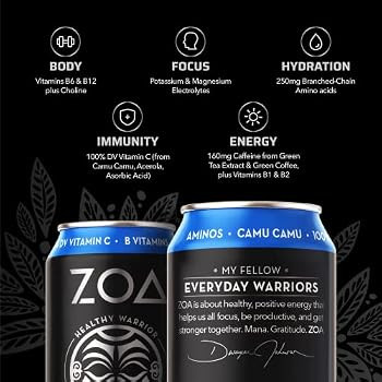 ZOA Zero Sugar Healthy, Positive Energy Drink, Super Berry, 16 fl. oz. (12 Pack) - Supports Immunity | Amazon (US)