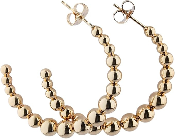 Modern Gold Beaded Hoop Earrings - Medium Size | POLITE SOCIETY 18K Gold Plated 1” 4.35mm Stain... | Amazon (US)