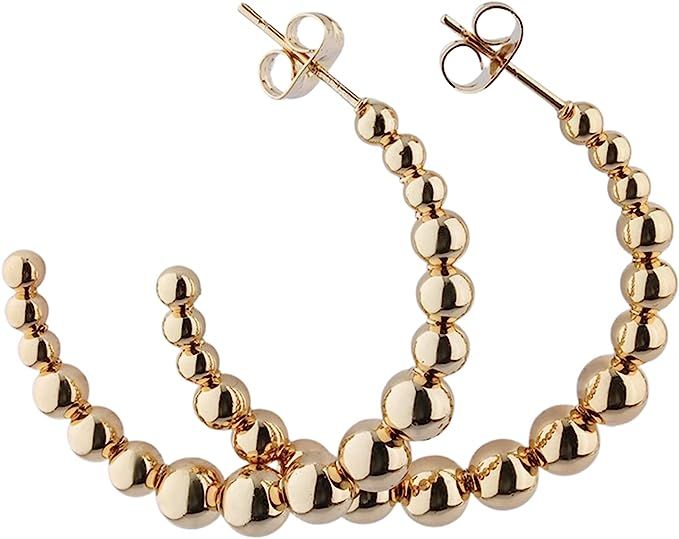 Modern Gold Beaded Hoop Earrings - Medium Size | POLITE SOCIETY 18K Gold Plated 1” 4.35mm Stain... | Amazon (US)